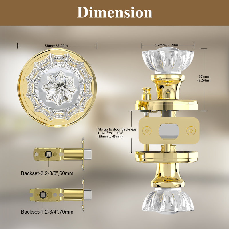 Coolnews Retro Elegant Series - Boutons de porte d'intimité en cristal, Laiton poli