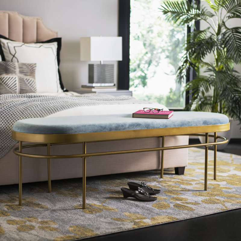 Velvet Upholstered Bench, Slate Blue