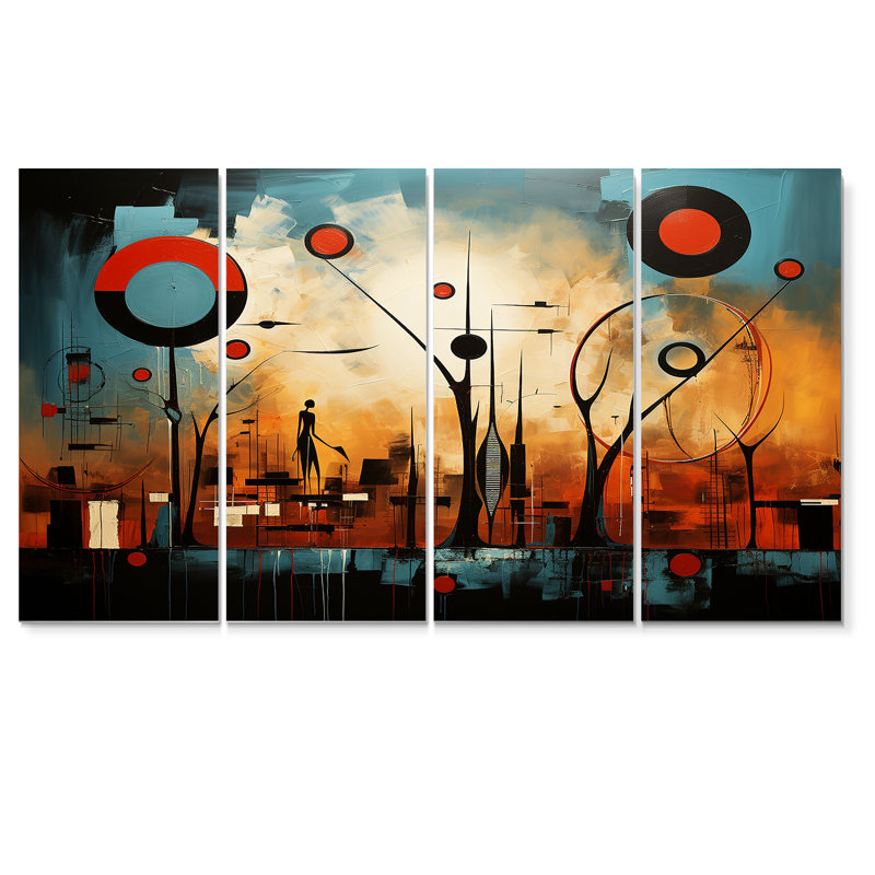 Urban Urban Vsion Blue Red Orange - Art africain, ensemble de 4 décorations murales, H 32 po x l 64 po