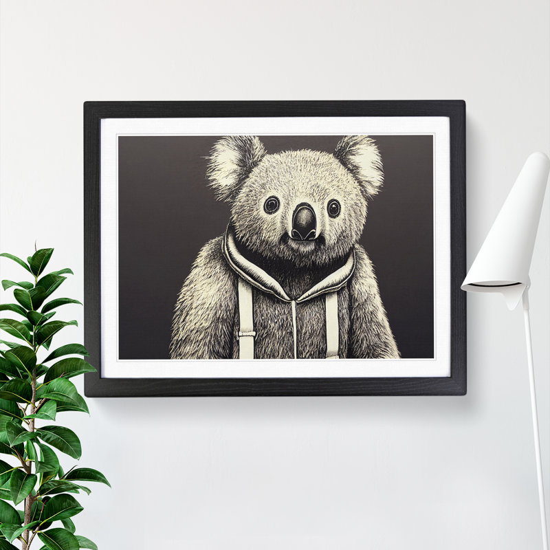 Young Koala Bear - Single Picture Frame Painting, Black, 25cm H x 34cm W x 2cm D