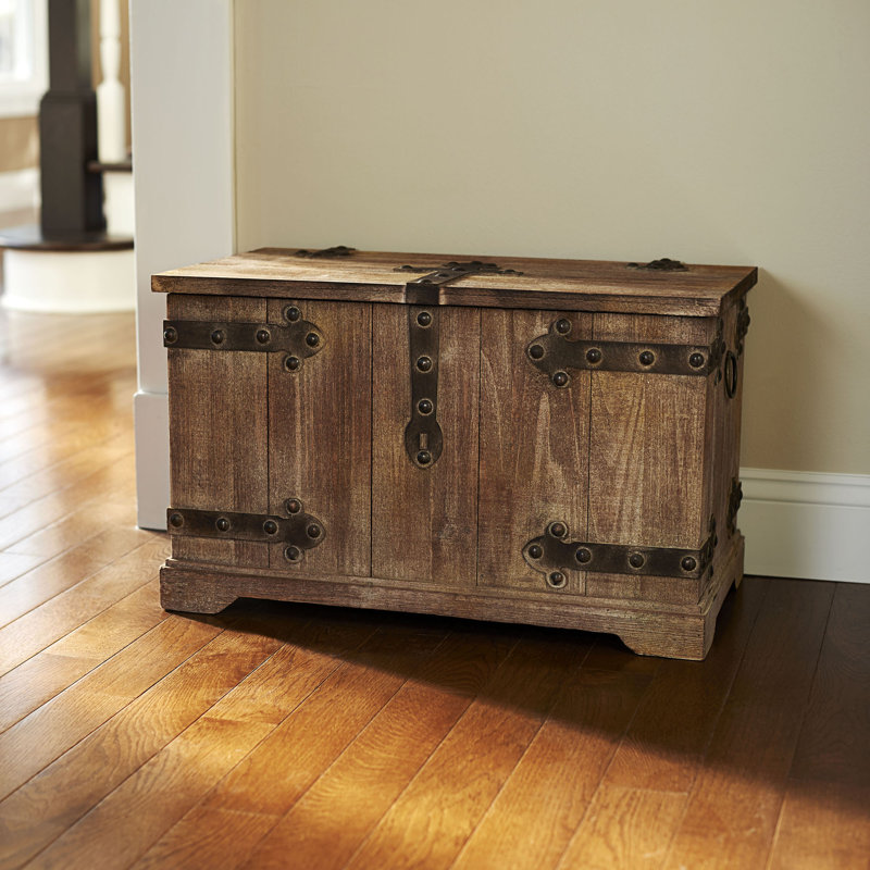 Victorian Style Decorative Trunk in Chinese Fir Wood with Metal Accents