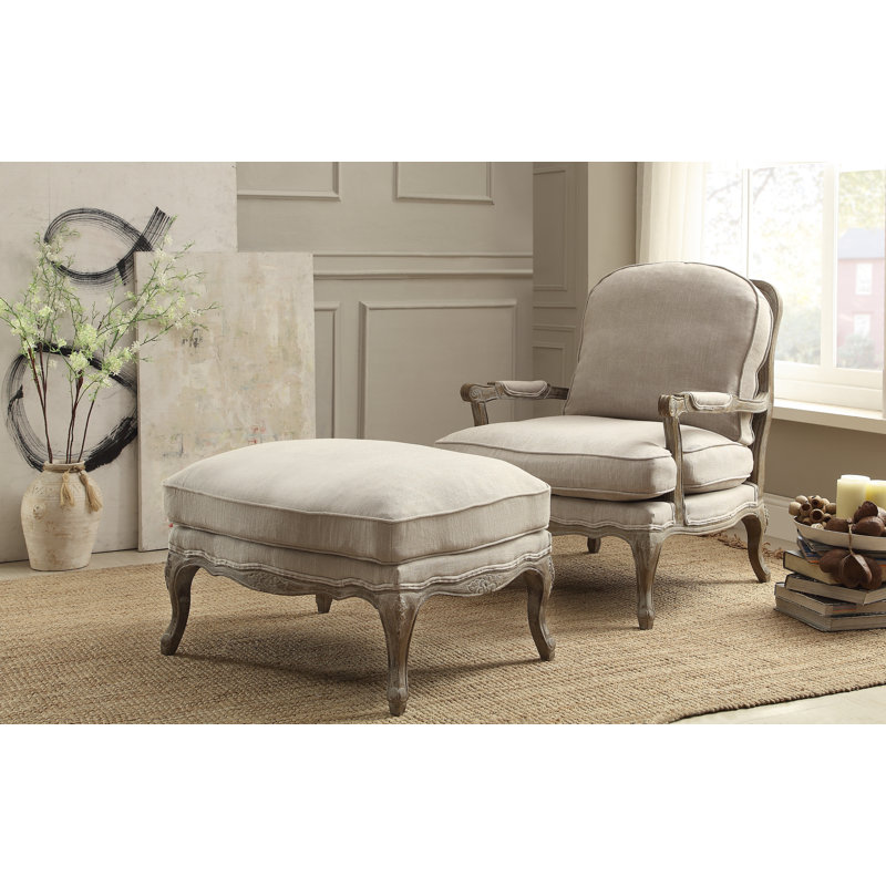Repose-pieds Comacho de 32 po en tissu texturé traditionnel avec revêtement texturé durable, pieds en bois gris patiné
