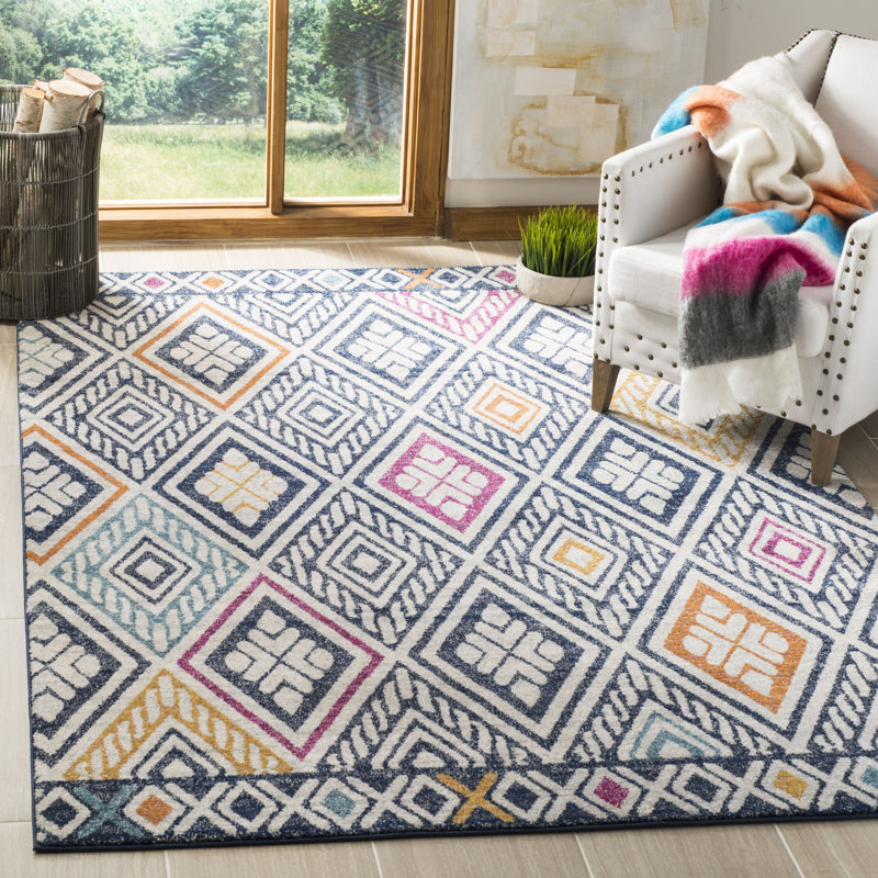 Tapis bleu marine / ivoire Allard Ikat, Rectangle 4 pi x 6 pi