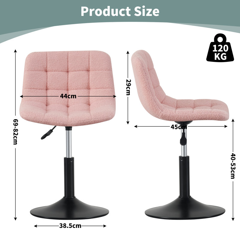 Swivel Upholstered Boucle Adjustable Height Bar Stool, Pink