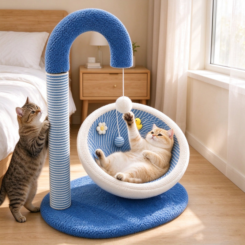Grand bol à griffer pour chat 26,77 po, lit à griffer pour chat multifonctionnel et chaise longue avec jouet interactif