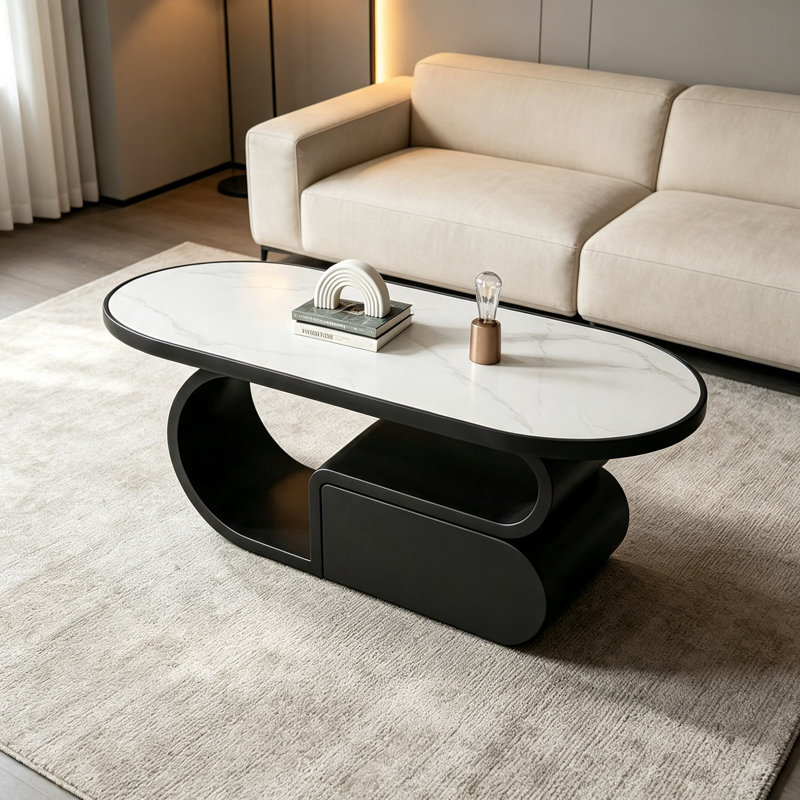 Gérardi, H 15,74 po x l 51,18 po x P 27,55 po, Blanc / plateau gris / base noire, Marbre