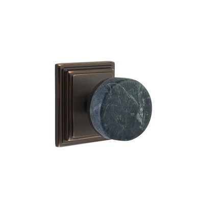 Mortaise intérieure Emtek Select avec rosette Wilshire et tige conique, bouton en marbre vert (LH)