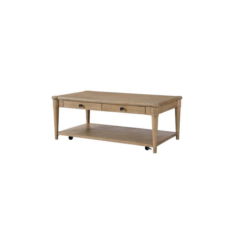 2 Storage Drawer Sand Colored Cocktail Table With , Transitional Style, Solid Wood + Two Transitional, , 49 In. D X 27.66 W 19.18 H