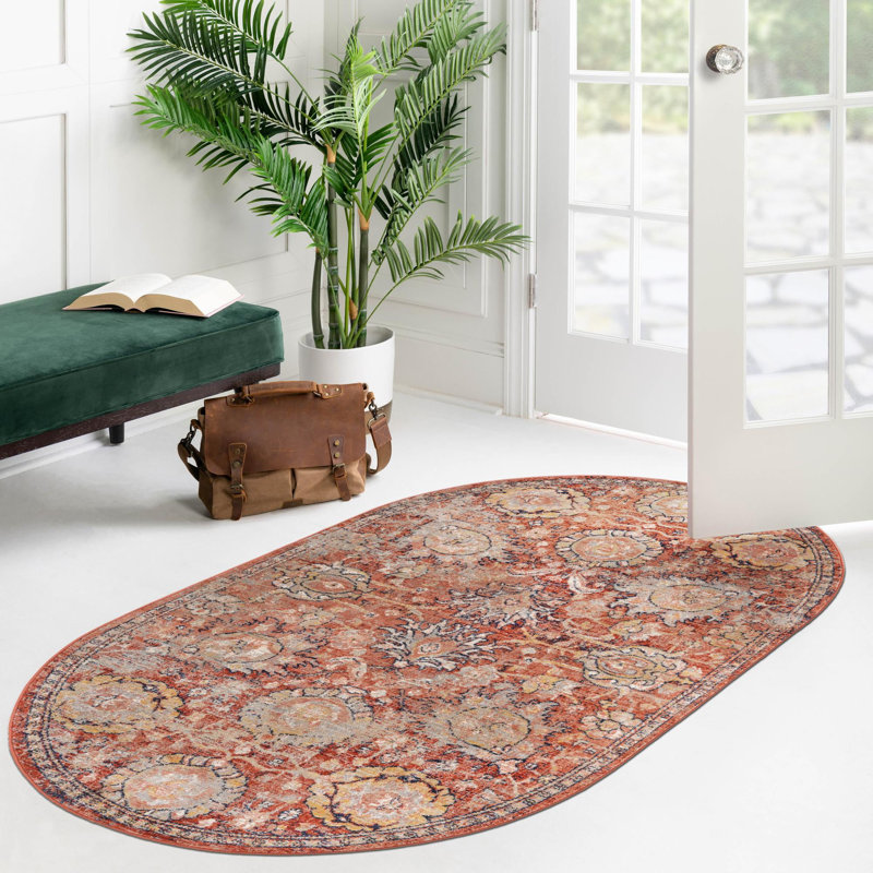 Tapis rouge brique Akira, Ovale 3 pi 11 po x 5 pi 11 po