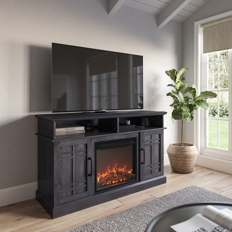 Meuble télé avec foyer électrique 50 po Katalayah, Gris foncé, 46.81"