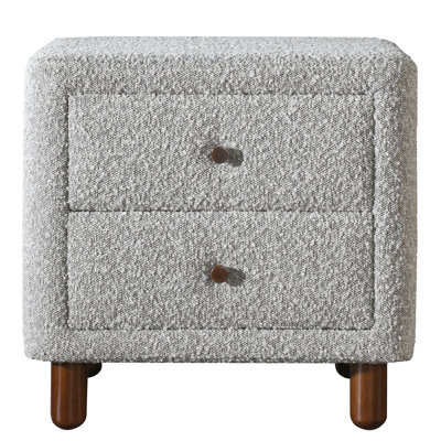 Table de chevet rembourrée Grey Boucle - 2 tiroirs, rangement pratique pour les meubles de chambre à coucher avec tiroirs