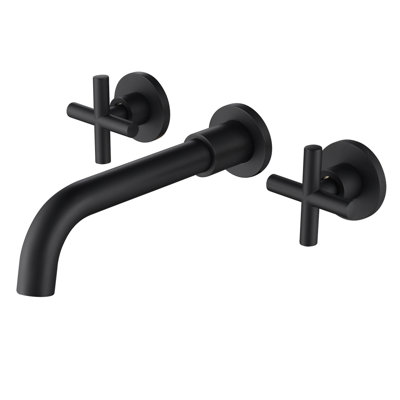 Bathroom Faucet Wall Mounted Matte Black - Brass Construction For Smooth Water Flow And Easy Temperature Adjustment Mount In Solid Cartridge Drip- Operation Long-Lasting Use