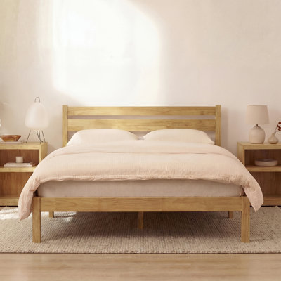 Solid Wood Classic Platform Bed with Headboard, Full, Natural Finish, No Box Spring Needed, Easy Assembly