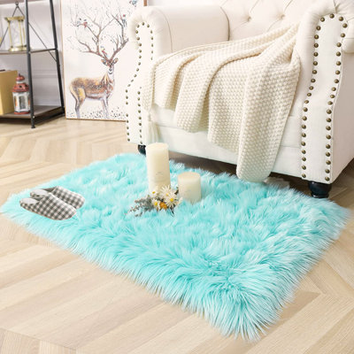Tapis bleu pâle, tapis à poils longs pour chambre de garçon, tapis à fourrure pour chambre d'enfant, tapis flou pour chambre d'enfant