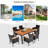 Nadkar 6 - Person Acacia Solid Wood Patio Dining Set Umbrella Hole Included Rectangular Table with Cushions Included