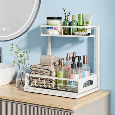 Under Sink Organizer, 2 Tier Pull Out Heavy Duty, White, 2 Pack