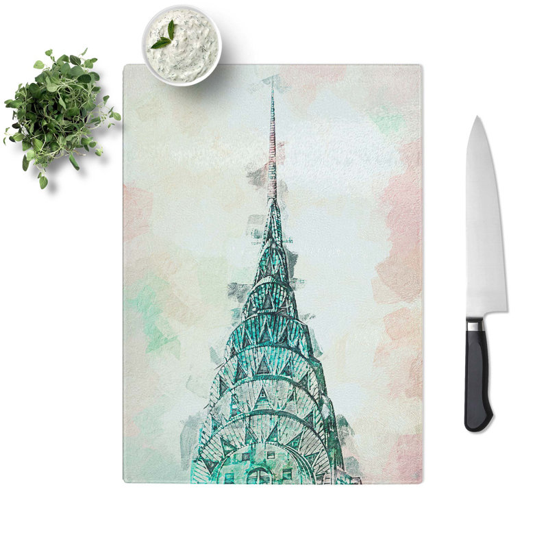 Tempered Glass New York City Empire State Building Chopping Board, 28.5 cm W x 39 cm L