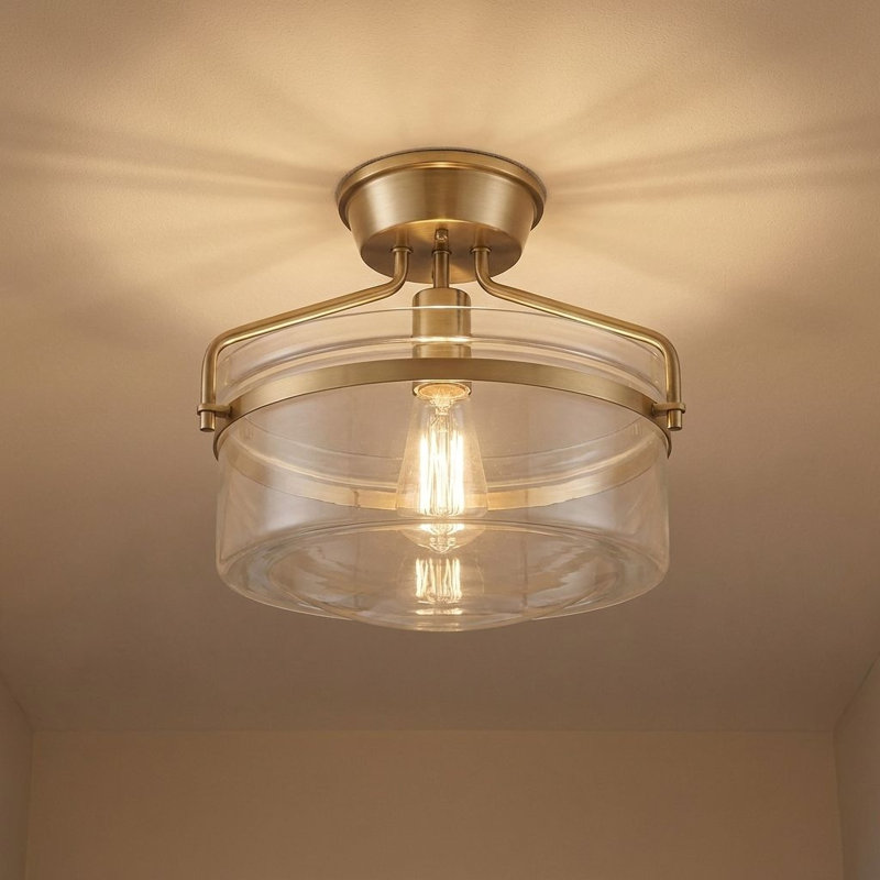 Plafonnier semi-encastré 1 lumière 13,25 po Pollak, Laiton naturel