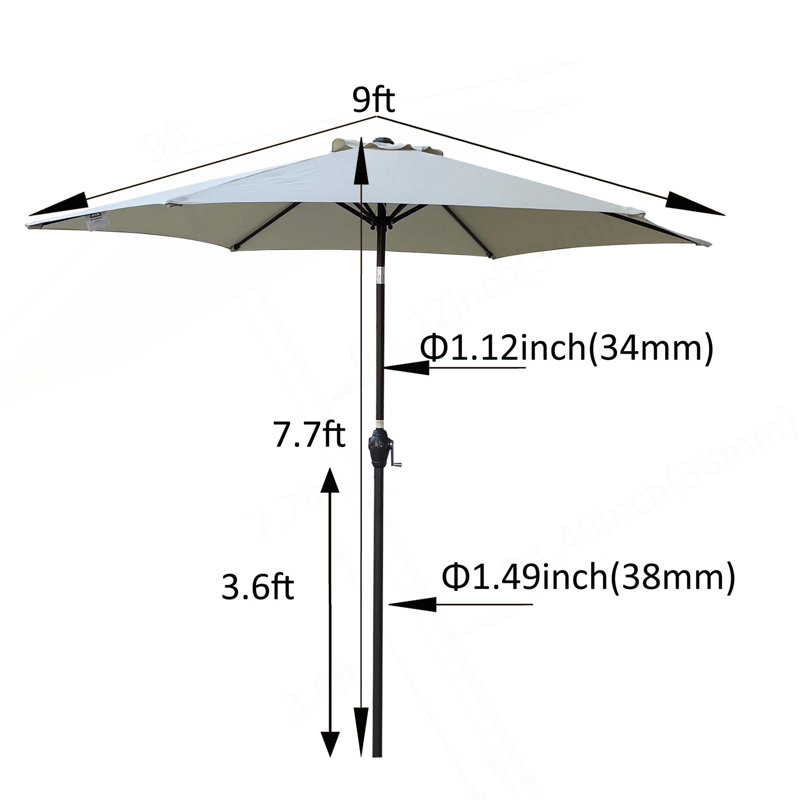 Parasol 9 pi avec manivelle et inclinaison, Rosée givrée