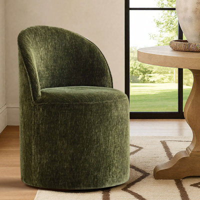 Rolling Chenille Upholstered Dining Chair With Hidden Casters