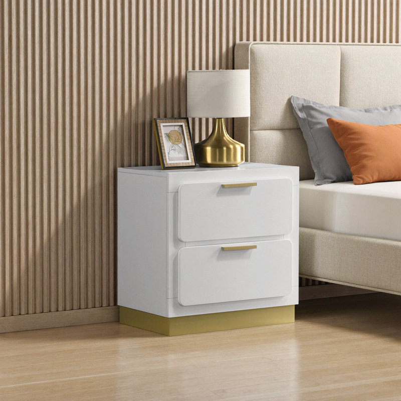 22.75" Nightstand with Gold Accents & 2 Drawers, White