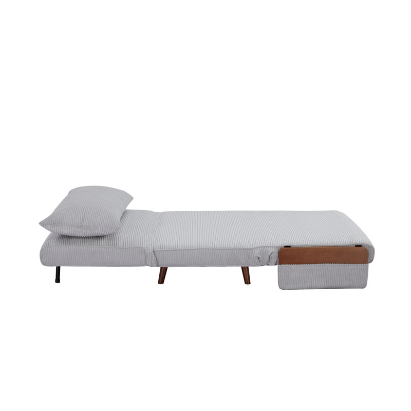 NIGHT CONVERTIBLE SLEEPER SOFA CHAIR , 3 in 1 SOFA BED, SOLID BEECH ARMREST(42.3”), Light Gray Corduroy