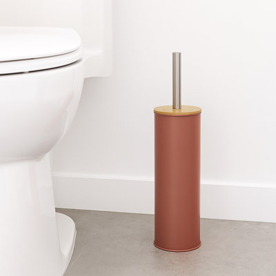 Metal Toilet Brush and Holder Set With Bamboo Lid