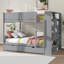 Lit superposé double au-dessus de double avec tablettes de rangement, structure de lit superposé en bois avec 2 tiroirs et armoire à couches multiples-592936196-592936198