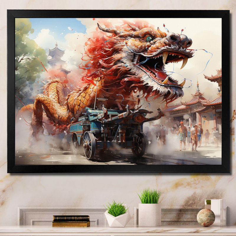 «China Art Imperial Dragon II» - reproduction d'art, H 16 po x l 32 po x P 1 po, Cadre photo noir
