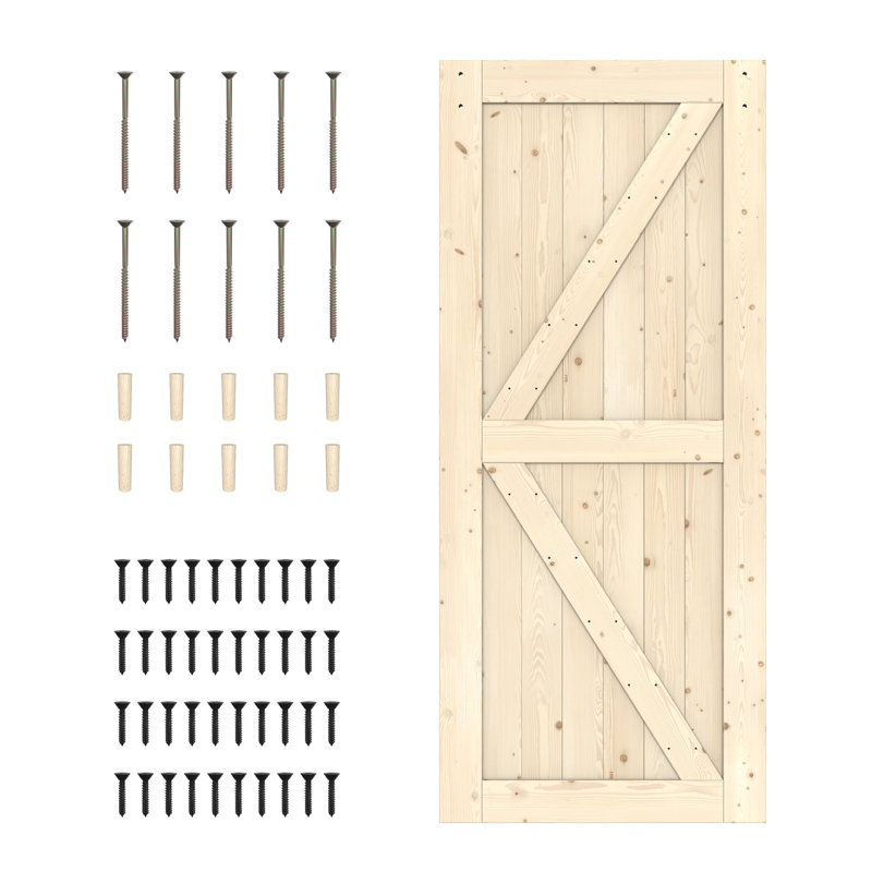 Porte de grange en bois lamellé-collé brut sans ensemble de quincaillerie d'installation, 36 po x 84 po