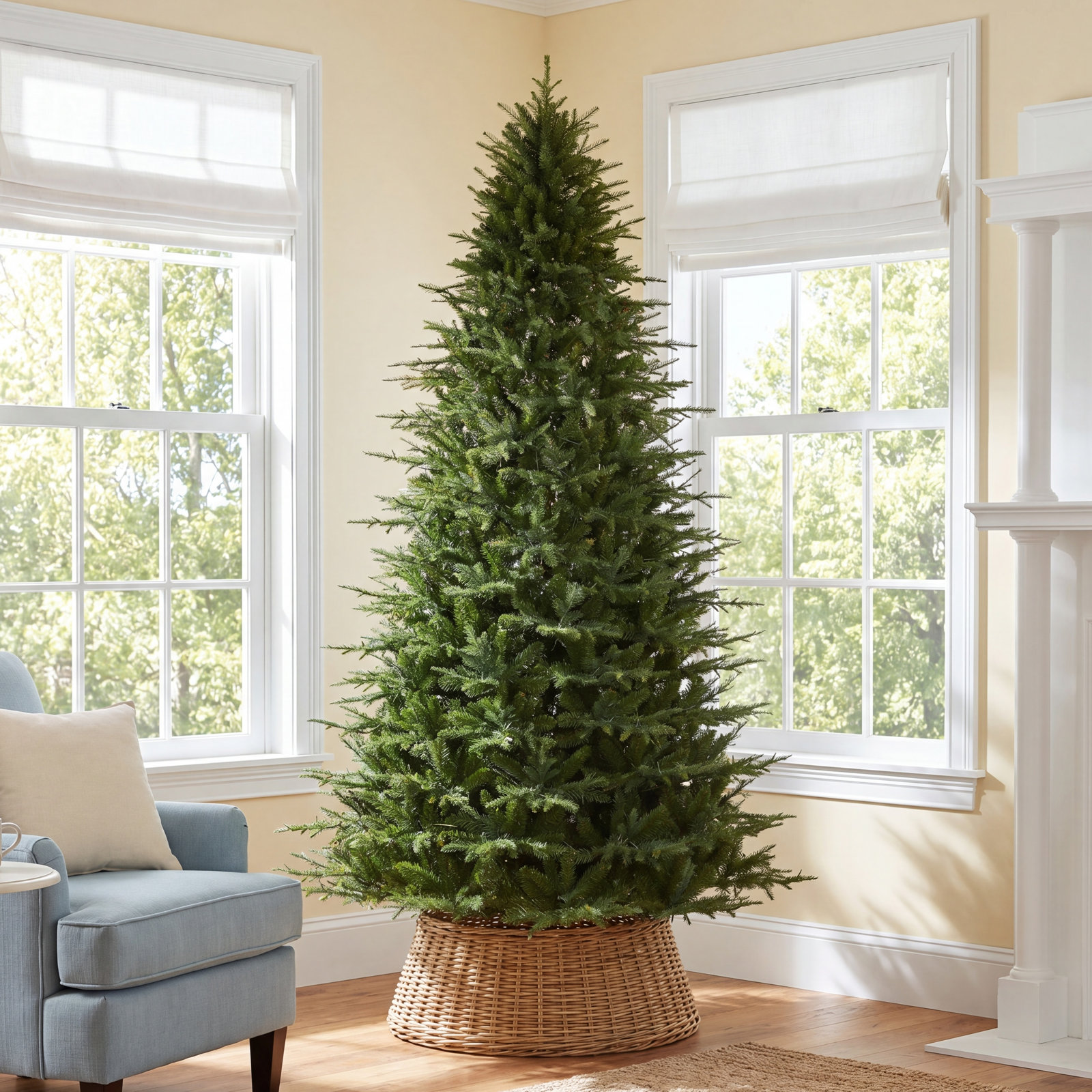 Leilonie Flocked 11' Pre-Lit Fir Christmas Tree, 9' H