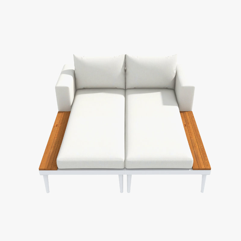 Modern Outdoor Daybed Patio Metal Daybed, White, Beige 