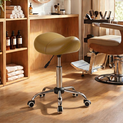 Tabouret de salon avec roulettes, fauteuil de selle réglable, brun clair