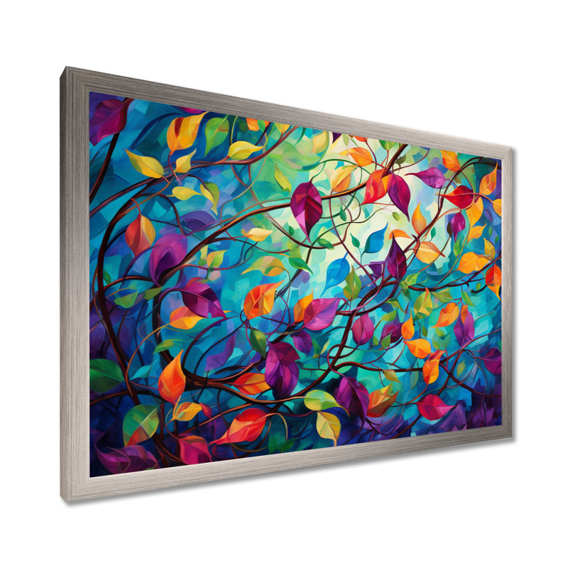 Multicolor Vibrant Vines I - Abstract Botanicals, art mural, H 24 po x l 32 po x P 1 po, Cadre simple argenté