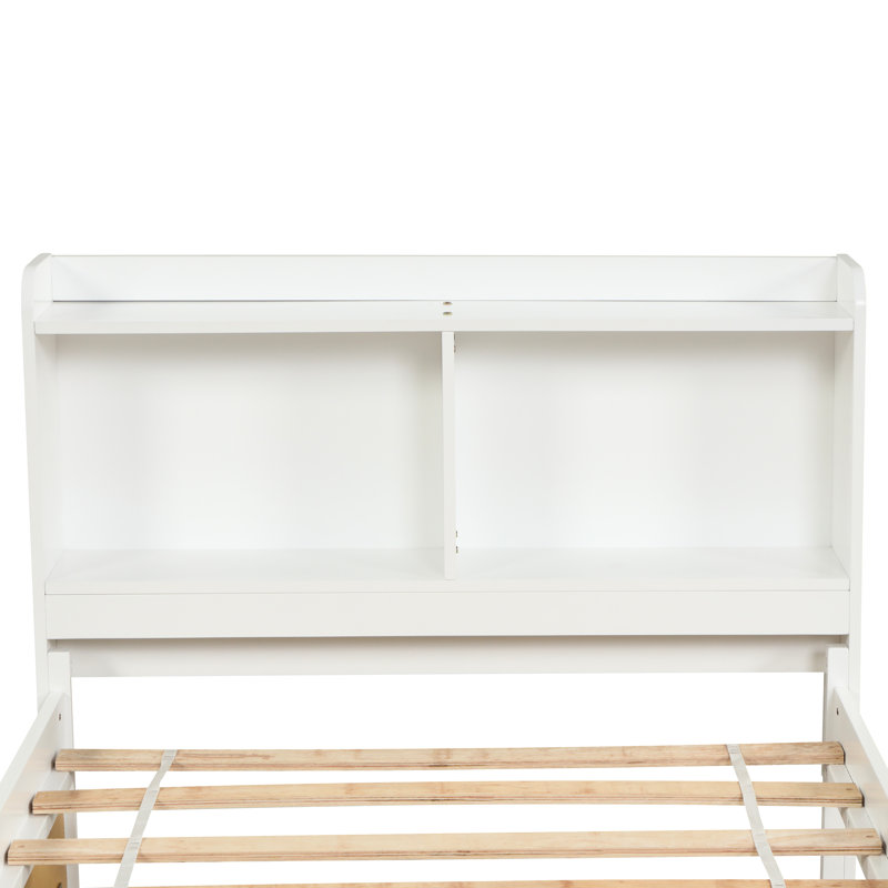 Lit simple avec bibliothèque et lit gigogne en blanc - Compartiments de rangement élégants pour la chambre à coucher, Blanc