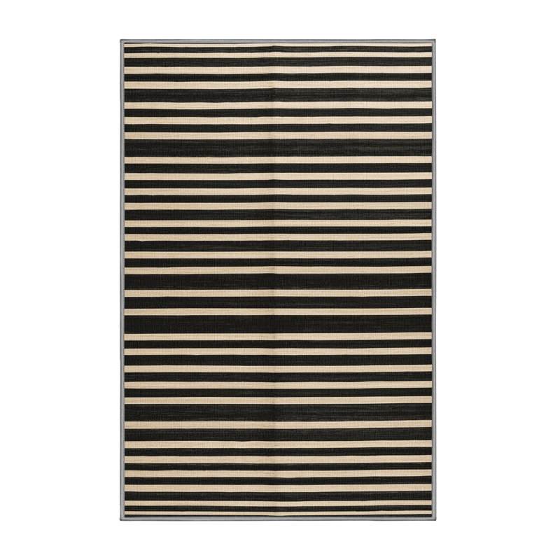 Washable Charcoal Ivory Striped Area Rug, Rectangle 7' x 9'