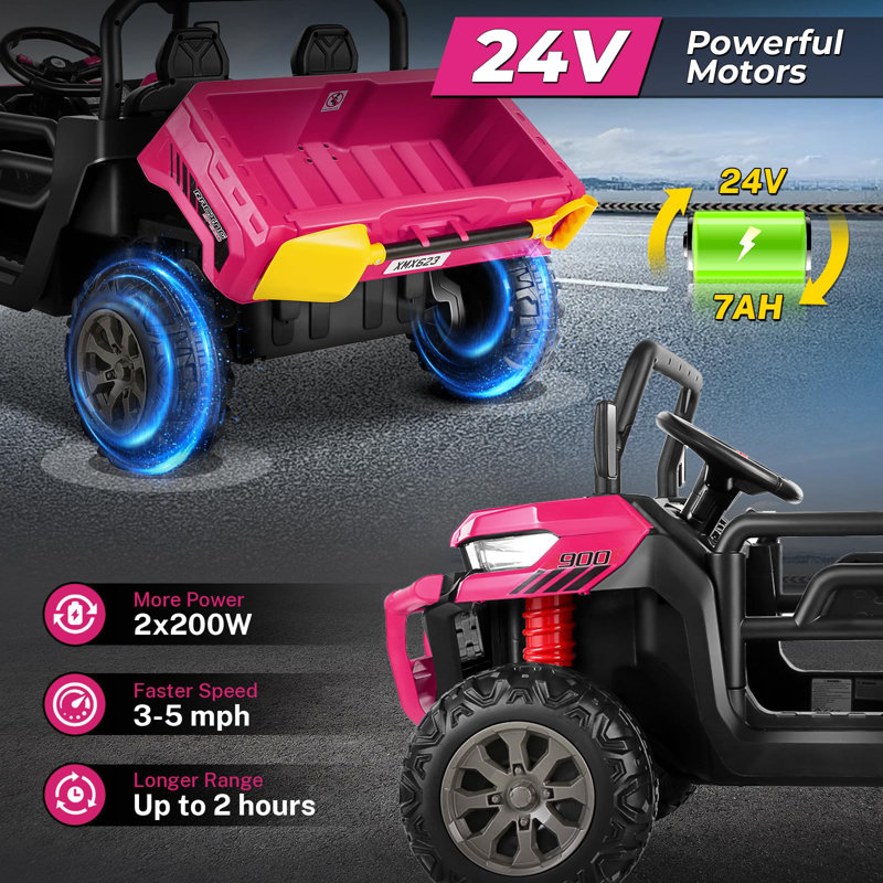 Pink 24V Kids Ride-On Truck with Remote Control and Electric Dump Bed