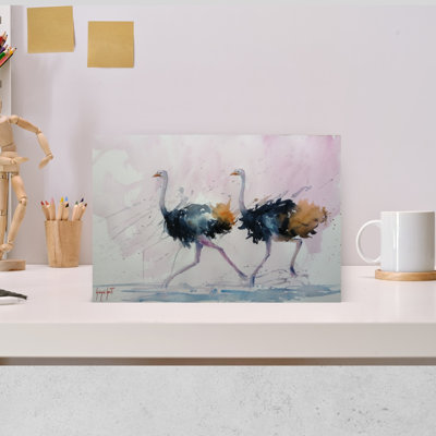 Graceful Ostrich Stride Contemporary Bird Wall Art Print