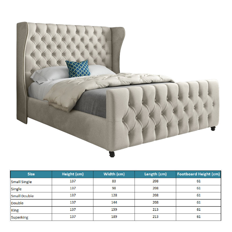Alecto Upholstered Bed, Small Double (4'), Beige