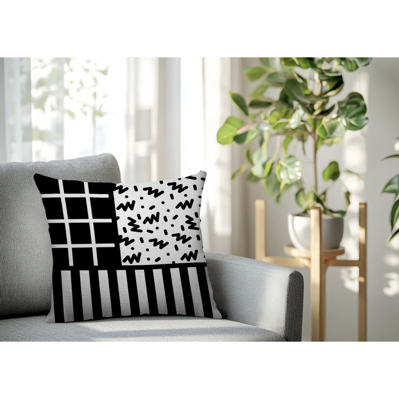 Oreiller carré réversible intérieur / extérieur Minka, Carré 16 po, Noir
