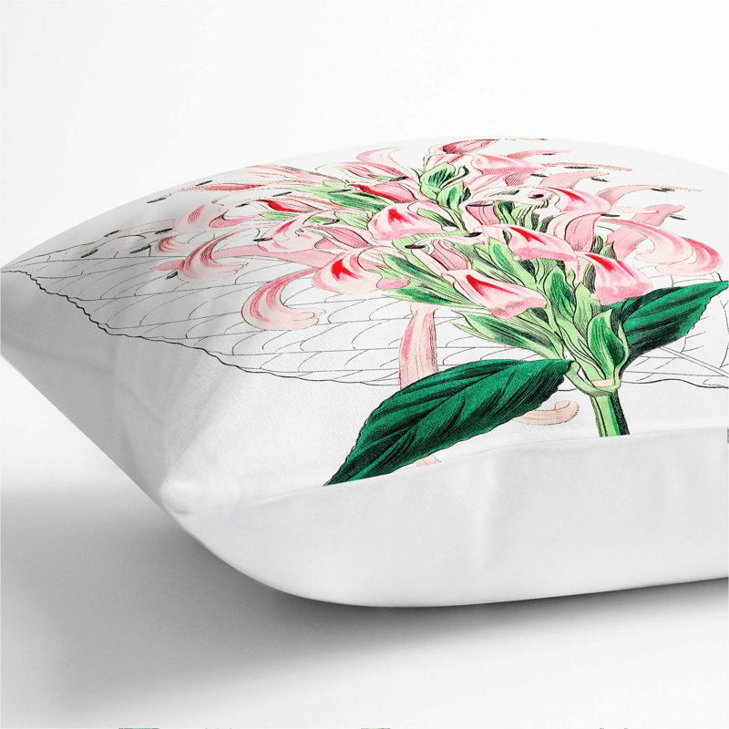 Pink Justicia Flowers Cushion with Filling, 40cm H x 40cm W x 15cm D, White