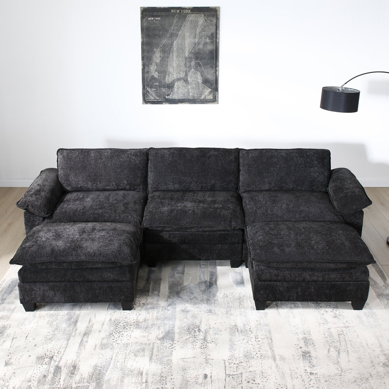 Canapé modulaire en U en chenille 120 po, Chenille noir