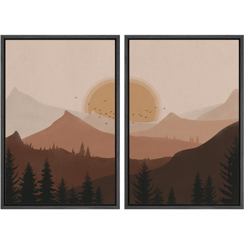 Southwest Desert Landscape Nature Modern, reproduction sur toile 2 pièces, H 24 po x l 32 po x P 1,5 po, Noir