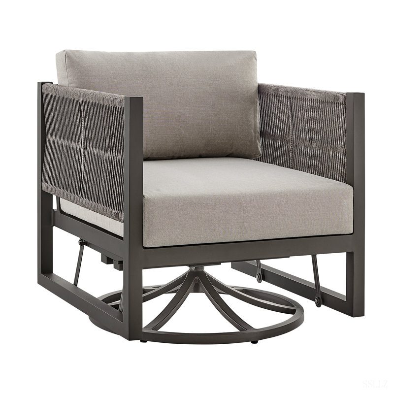 Chaise longue d'extérieur pivotante en aluminium noir avec coussins gris, Brun