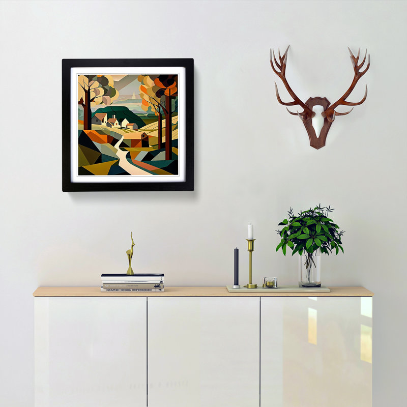 Landscape Cubism Framed Print, Black