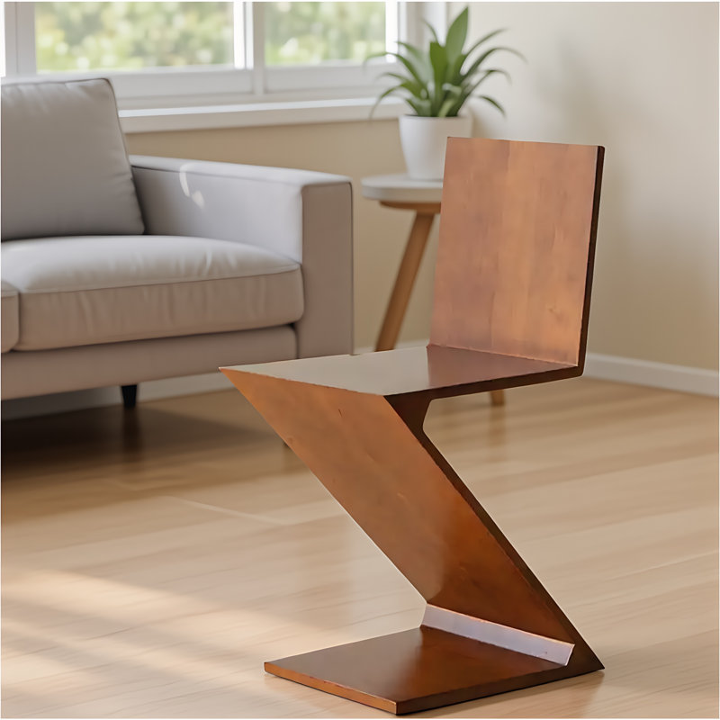 Chaise en bois massif en forme de Z, avec structure Tenon-Mortise et capacité de 550 lb, chaise double et table d'appoint 2 en 1, style Mid-Century moderne