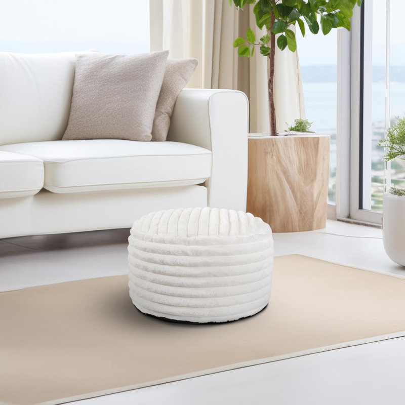 Pouf court Camiya Shar Pei, Polyester blanc