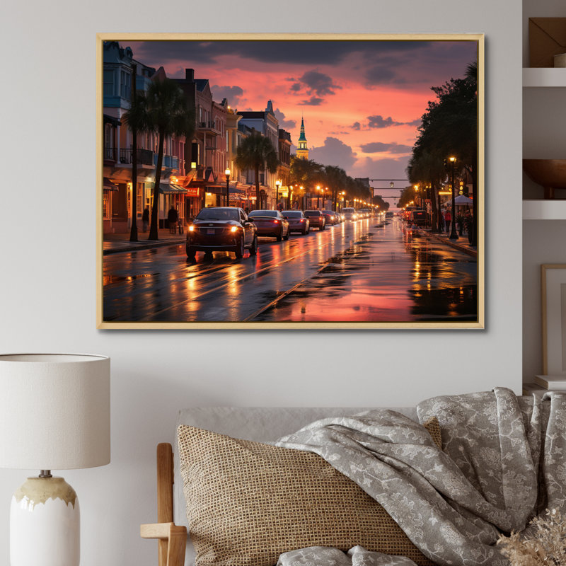 Charleston Beautiful Cityscape II - reproduction d'art sur toile, H 30 po x l 40 po x P 1,5 po, Cadre naturel flottant