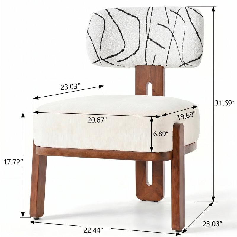 Ensemble de 2 chaises de salle à manger en tissu brun foncé, beige et gris pâle, dossier divisé, structure en caoutchouc
