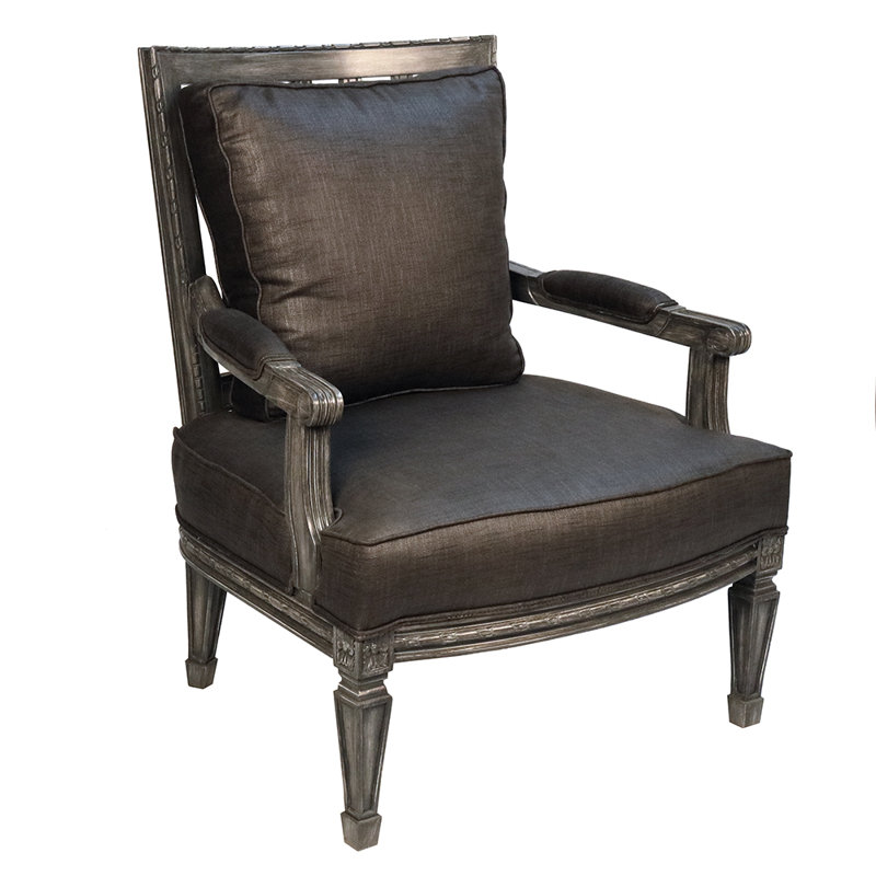 Fauteuil de 35 po de large Solim, Polyester crème, Bois espresso